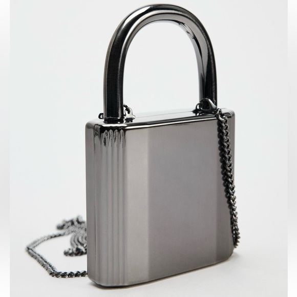 ZARA METALLIC BOX BAG SILVER - Picture 1 of 5